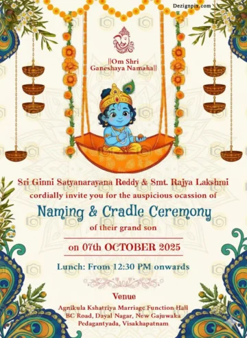 Little Krishna Auspicious Cradle, Naming Ceremony Invitation WhatsApp Card
